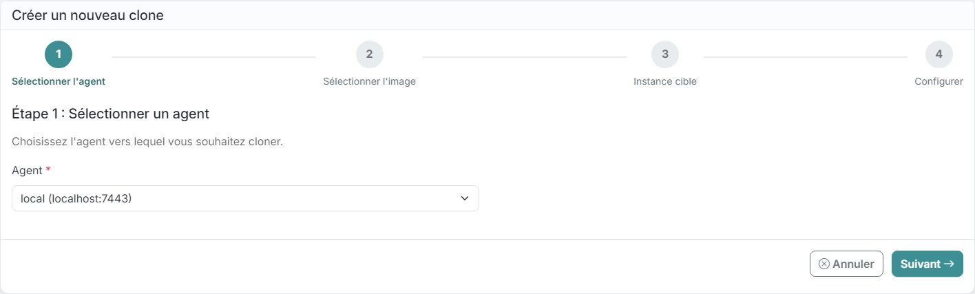 Assistant de clonage DataTamed, étape 1: Choisir un agent