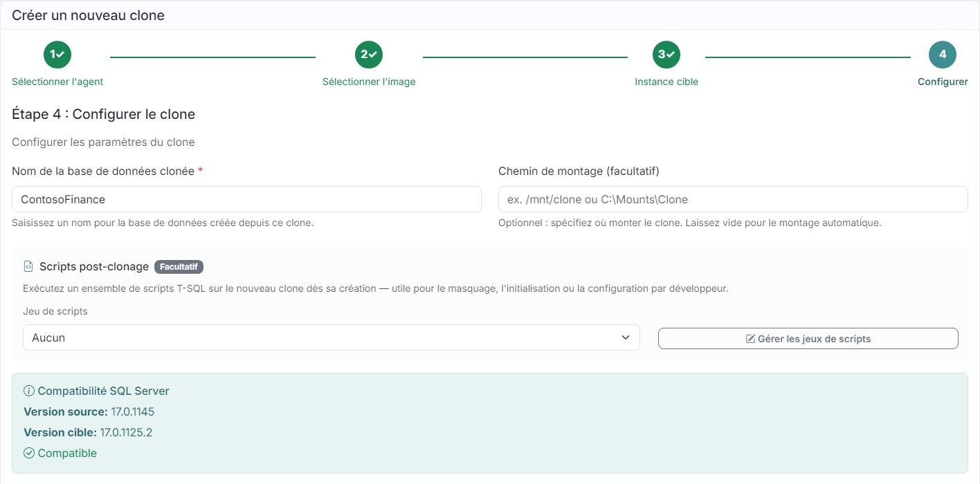Assistant de clonage DataTamed, étape 4: Nommer et créer